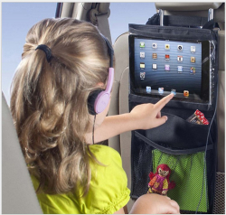 Universal iPad-hållare för bilens baksäte med flera fack