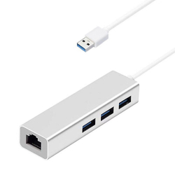 USB-hubb med 3xUSB-uttag + RJ45 (Gigabit Ethernet), 5Gbp/s