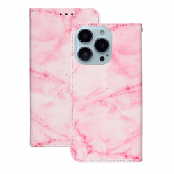 Marmorerat läderfodral, iPhone 13 Pro, rosa